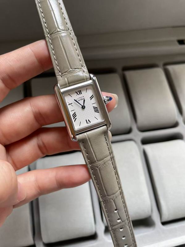 Cartier Tank Must Watch – Silver Gray Leather Strap