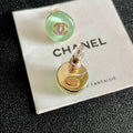Chanel Pale Green Interlocking CC Crystal Stud Earrings