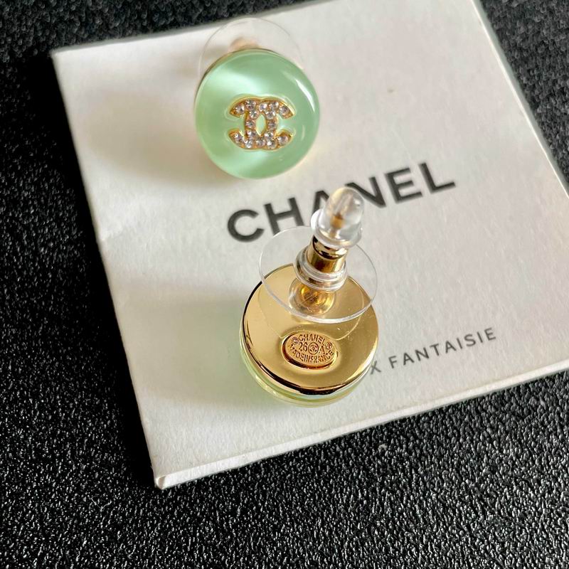 Chanel Pale Green Interlocking CC Crystal Stud Earrings