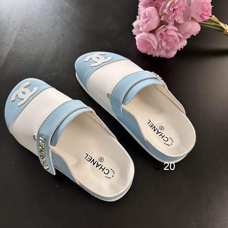 Chanel Two-Tone Slide Mules – Baby Blue & White