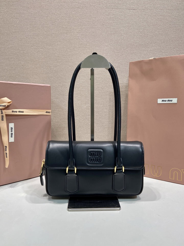 Miu Miu Leather Barrel Bag in Black