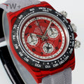 Rolex Red Chronograph-Style Watch with Silver-Tone Mesh Bracelet