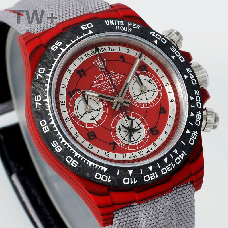 Rolex Red Chronograph-Style Watch with Silver-Tone Mesh Bracelet