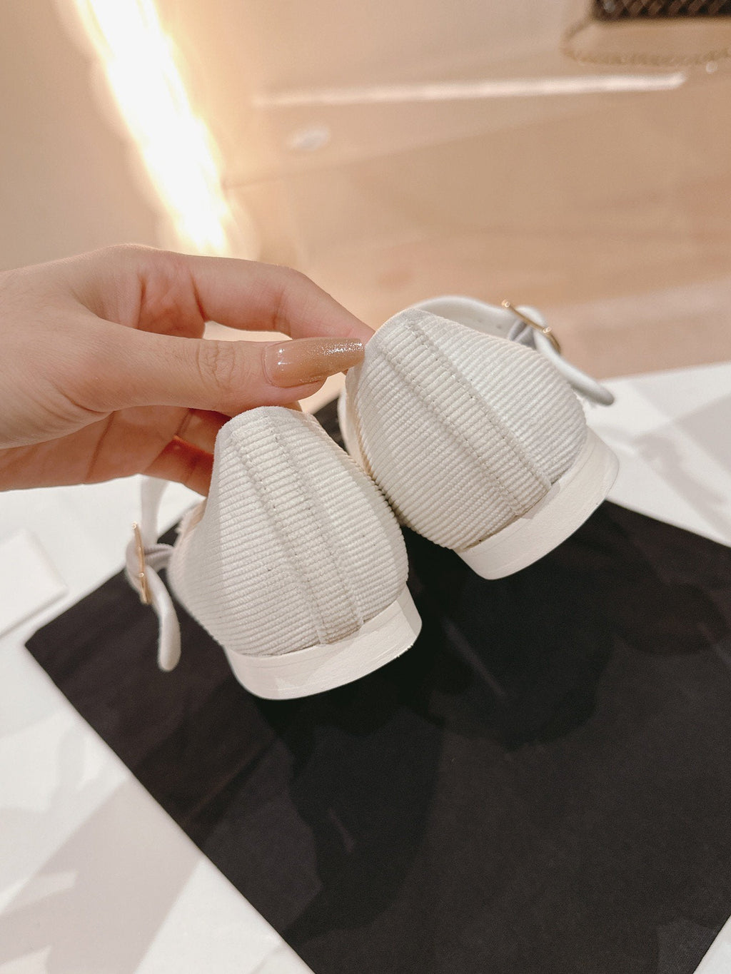 CHANEL mary jane flat white corduroy