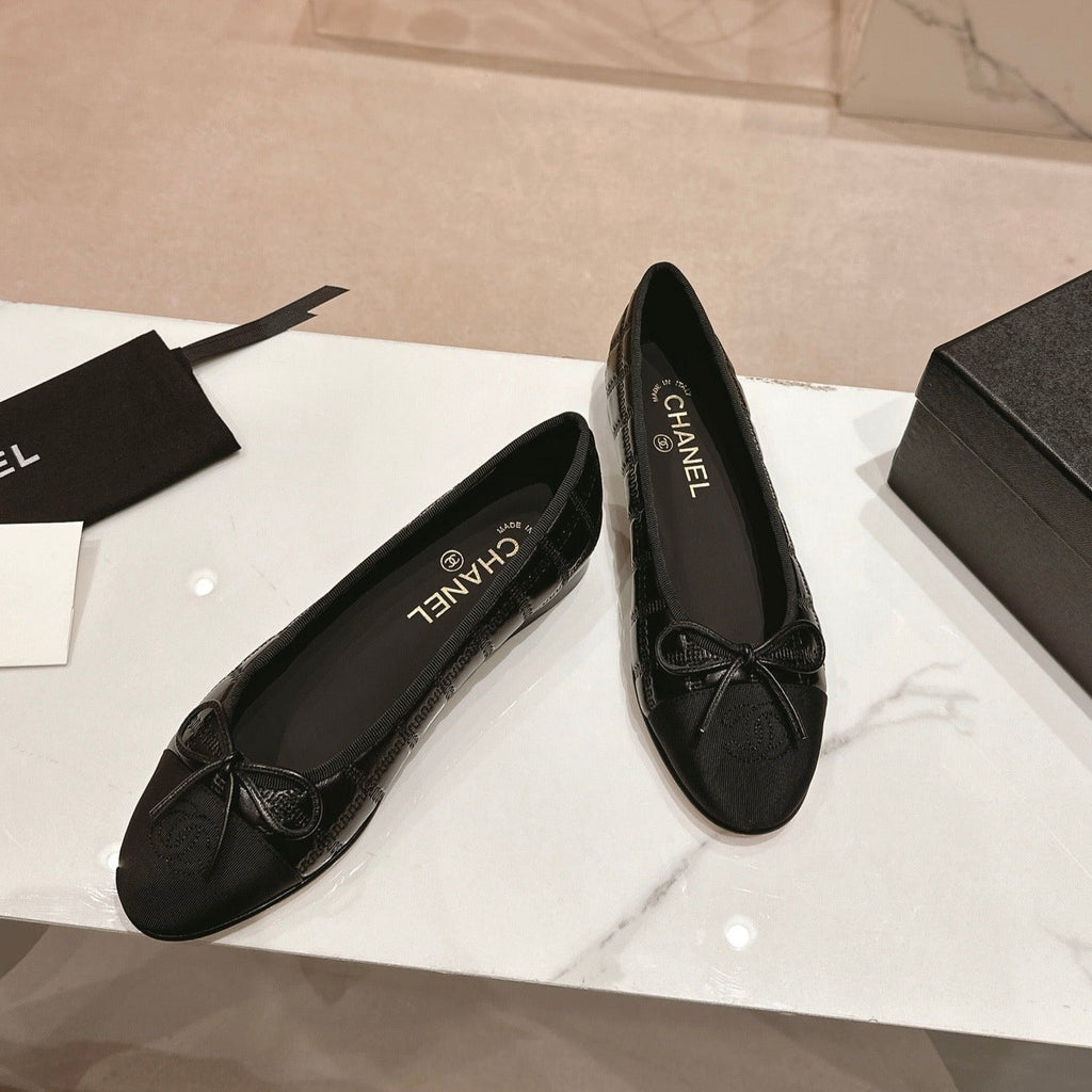 CHANEL Double C New Ballet Flats Black Lambskin