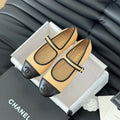CHANEL Double C Marry Jane Shoes Yellow Cream Lambskin